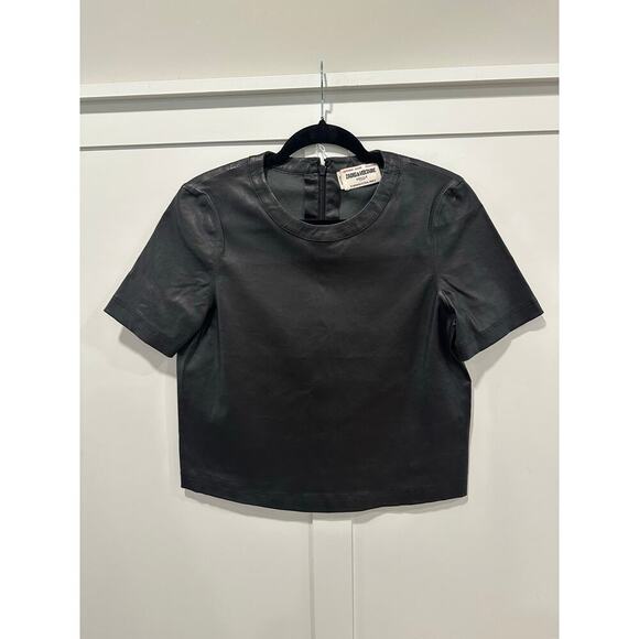 Zadig & Voltaire Lamb Leather Short Sleeve Top Size S - Picture 1 of 5
